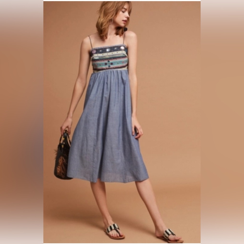 Anthropologie Farm Rio chambray midi dress New XXS
